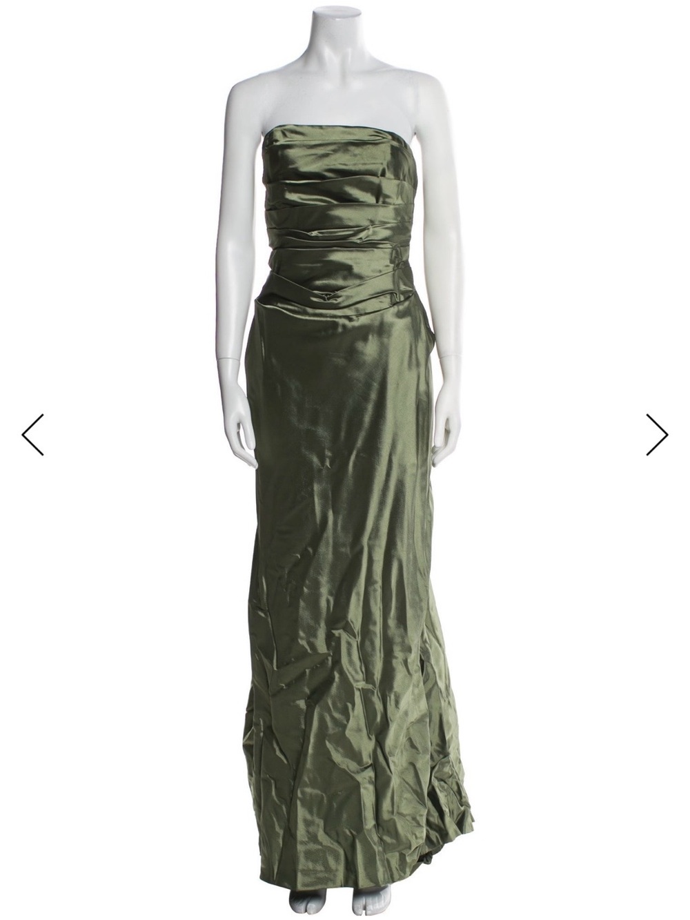 Vintage Victor Costa Olive Green Satin Strapless Gown M L Formal Dress